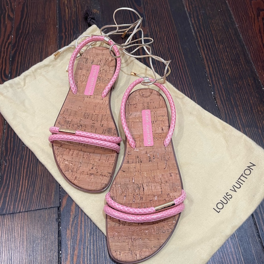 Louis Vuitton Pink and Tan Sandals